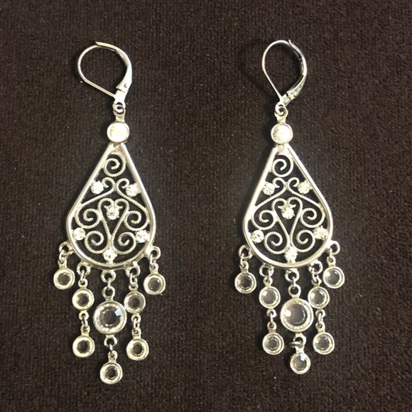 Silver crystal chandelier earrings - Picture 3 of 4